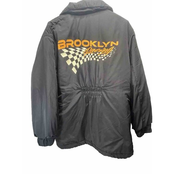 Divided by H&M Black 90 Brooklyn Racing Bomber Jacket Size Small Runs Big Coat - Picture 2 of 16
